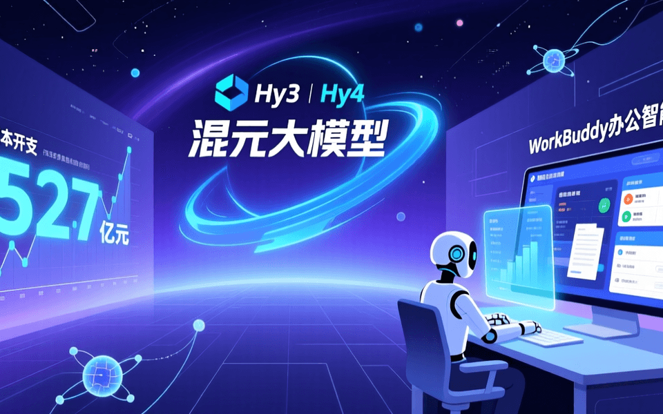 腾讯AI战略科技蓝色调封面，展示大模型与办公智能体概念