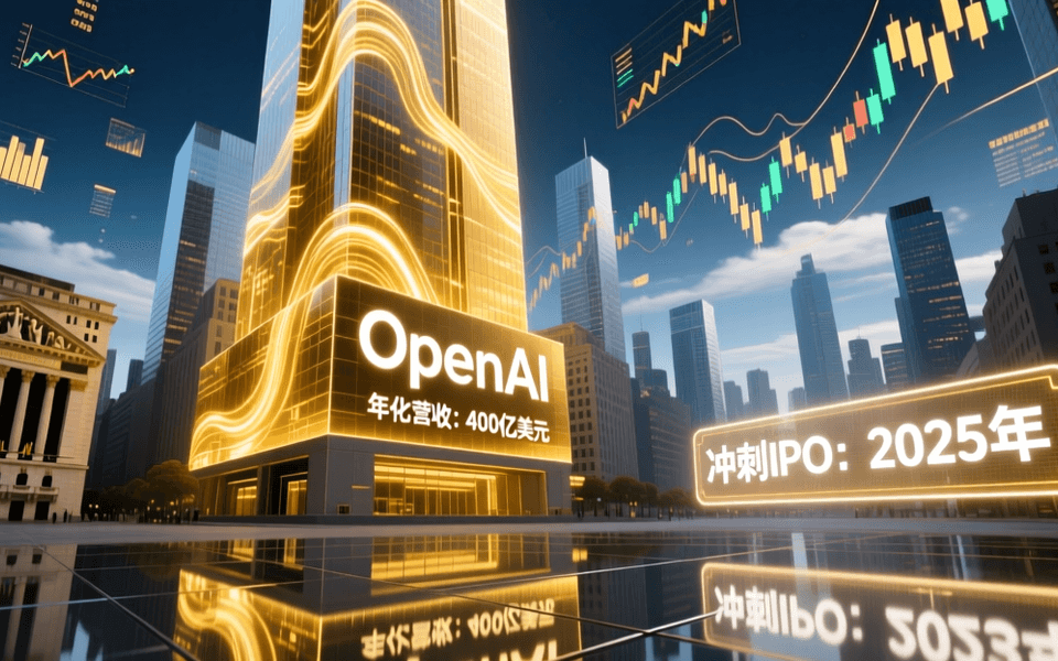 OpenAI年化营收400亿美元冲刺IPO，华尔街证券交易所，金色科技感