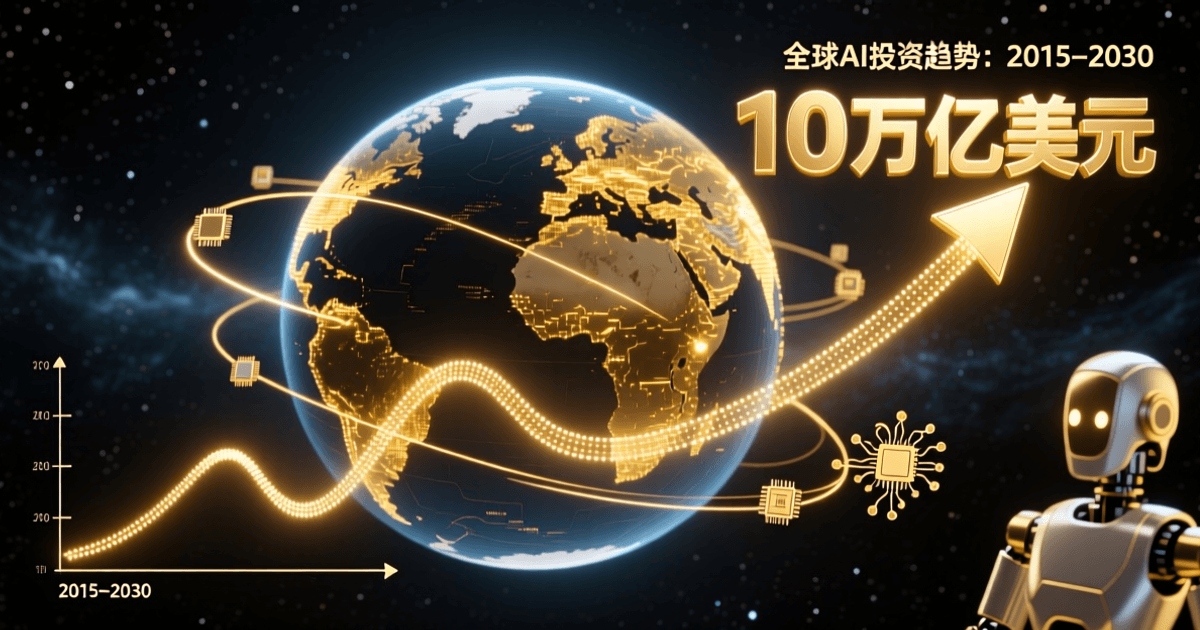 全球AI投资增长曲线图,万亿美元数字,地球与资金流向