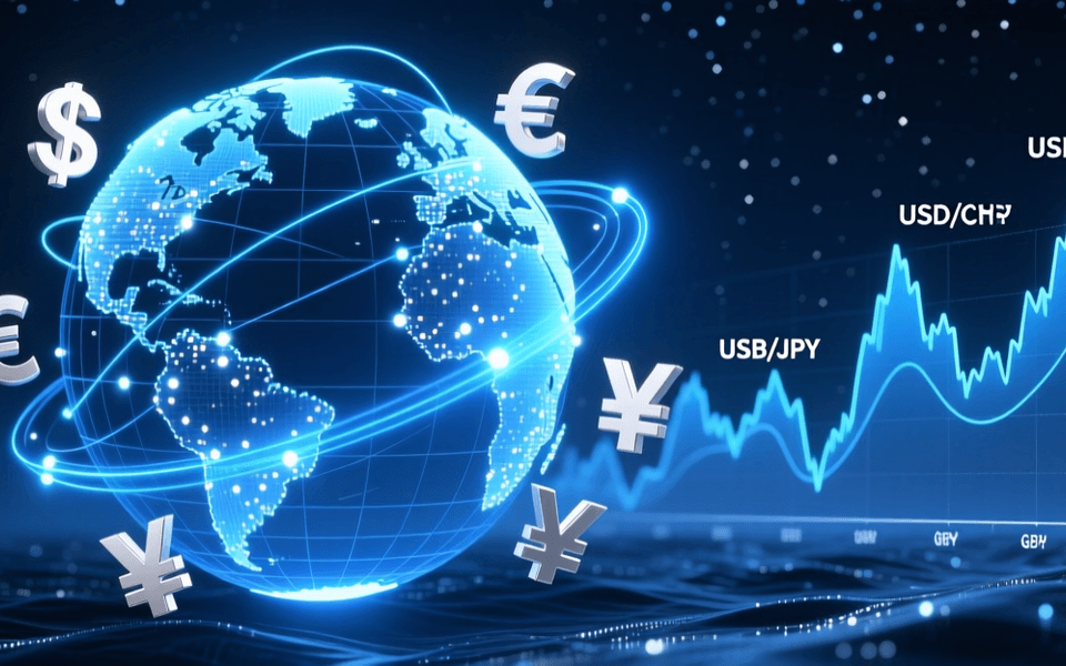 金融科技主题,全球化资金流动与外汇走势图,蓝色科技线条