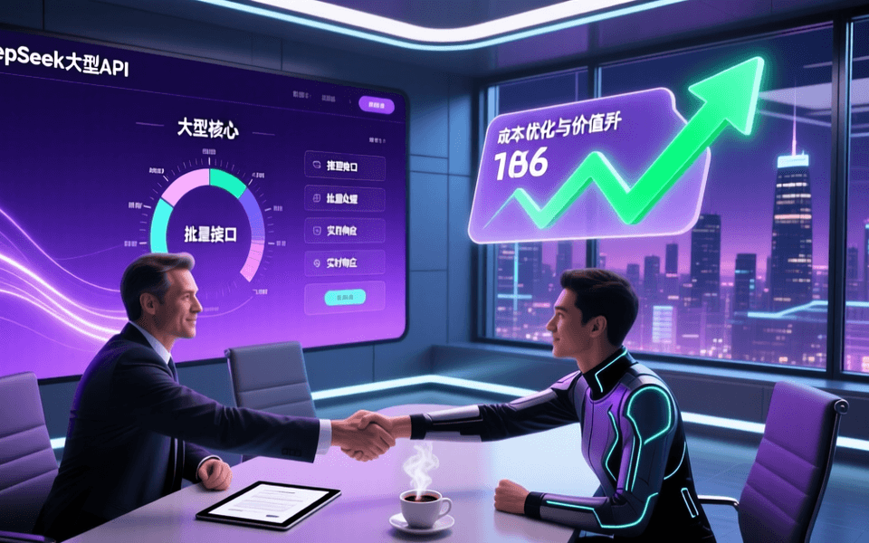 DeepSeek大模型API界面,价格标签上升箭头,融资签约场景