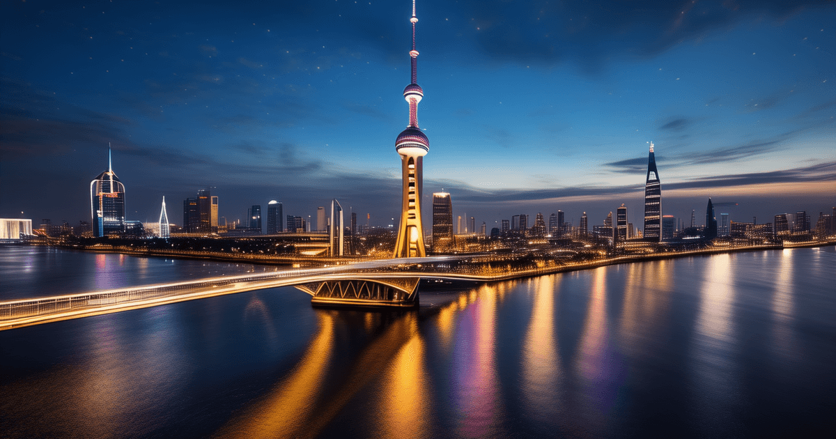 上海外滩天际线剪影,黄浦江上悬浮全息地球仪,多国国旗光粒子环绕,象征2026世界人工智能大会的全球合作