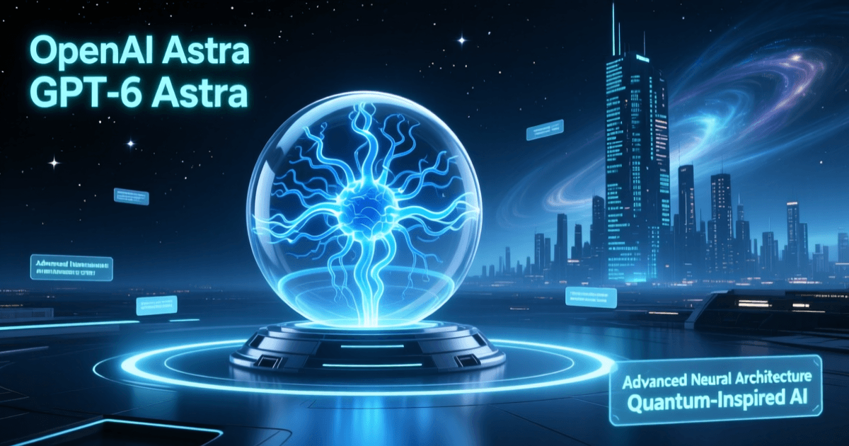 OpenAI GPT-6 Astra模型发布,蓝色科技光效与神经网络背景