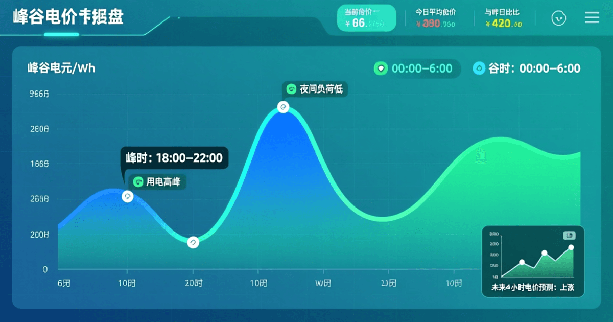 API定价仪表盘,峰谷电价曲线图,蓝绿色调,数据可视化风格