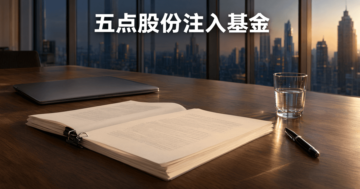 深色会议室长桌上摆放着股权文件与计算器,背景是玻璃幕墙外的城市天际线,顶部有中文标题